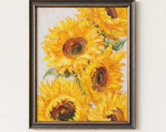 Rustikale Sonnenblume druckbare Wandkunst, botanische Sonnenblumenkunst für gemütliches Bauernhaus-Interieur, Natur-Wanddekor