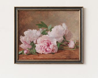Vintage Peony Floral Printable Wall Art, Antique Botanical Flower Art Download