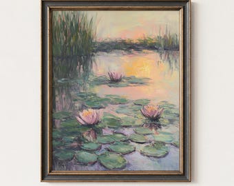 Water Lilies Floral Wall Art, Vintage Impressionist Flower Landscape Printable