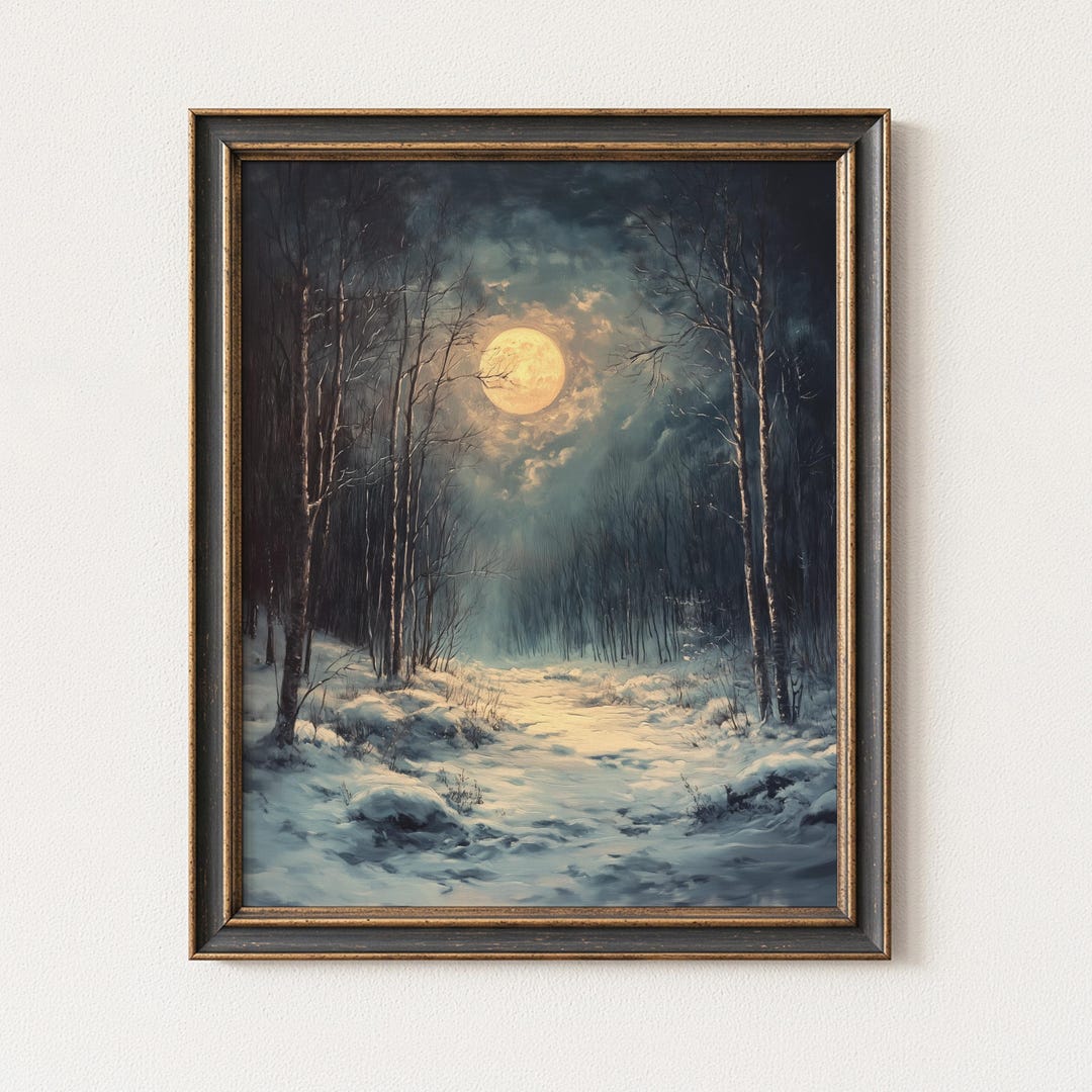 Moody Forest Wall Art, Full Moon Landscape Print, Dark Academia Decor ...