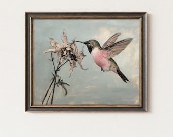 Vintage Kolibri Wand Kunst druckbare, Cottagecore Vogel Malerei, botanische digitale Download 19