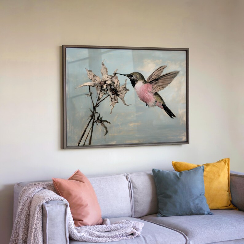 Vintage Hummingbird Wall Art Printable, Cottagecore Bird Painting, Botanical Digital Download 19 ...