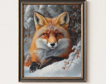 Roter Fuchs Porträt Druckbare, Vintage Tier Wandkunst, rustikale Wald Fuchs Malerei, klassische Wildtier Digitaldruck