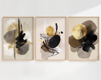 Japandi Wall Art Set of 3, Wabi Sabi Abstract Prints, Neutral Minimalist Gallery Wall, Organic Shapes Modern Decor, Digital Download