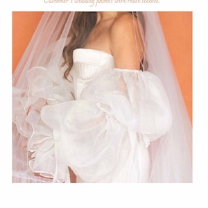Bridal detachable tulle sleeves (CUSTOM COLORS) Boho Removable Puffy Organza Sleeves with ruffles, Dreamy Off-shoulder Puff Wedding gloves.