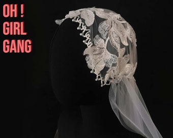 Bridal Juliet Cap Veil: 1920s Style Beaded Wedding Veil, Cathedral Length, Gatsby brides. 175cm