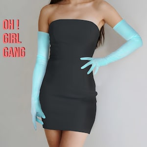 Opera Velvet Gloves: Icy Blue Elbow Length Evening Gloves, (70cm) Dancer, Prom