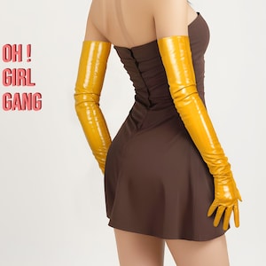 Mustard Yellow Faux Leather Opera Gloves: 70cm, Stage Costume, 8 Colors