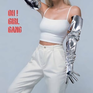 Reflective Silver Faux Leather Gloves: Cyber Party Costume, Oversized, Unisex