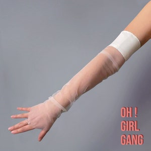 Bridal Tulle Gloves ( Customised size for perfect fit )Elbow length satin tulle gloves. Wedding fingerless gloves, evening party gloves.