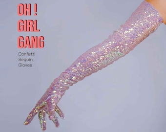 Gants d'opéra à paillettes et confettis de fête (70 cm), mariage rose bling bling, gants de scène, costumes de dragsters, soirée scintillante, gants de scène brillants