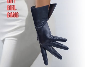 Black Genuine Leather Gloves: Touchscreen - Half-Finger / Full Finger. Christmas Gift for her, Party, Festival, Stage dancer
