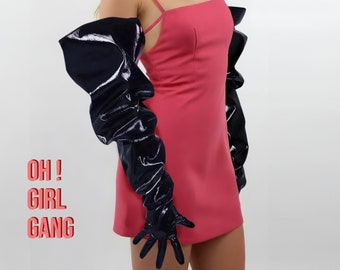 Big Puff full length gloves, Men and women statement, Festival outfit Faux leather big sleeves gloves Steampunk party ruffle costume gloves.