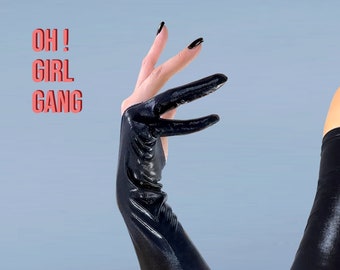 Schwarze Spandex Lange Oper Handschuhe, 2 Finger Silber Ultra Dünne Glänzende Stretch Handschuhe, Rave, Y2K Disco 70er Jahre henne do, Festival, Tanz ziehen Kostüm