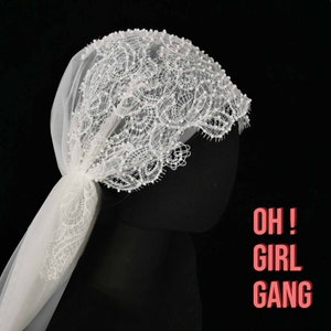 Vintage Lace Bridal Juliet Cap Veil, 1920's style Classic White Wedding Cathedral Veil, The Great Gatsby Bridal Bachelorette Party Veil.