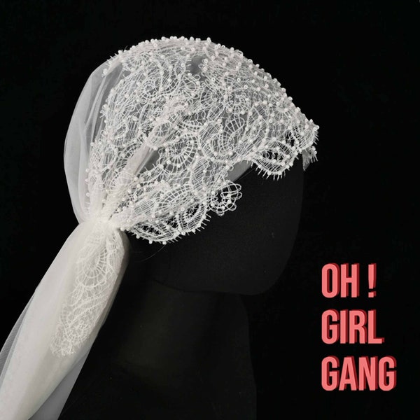 Vintage Lace Bridal Juliet Cap Veil, 1920's style Classic White Wedding Cathedral Veil, The Great Gatsby Bridal Bachelorette Party Veil.