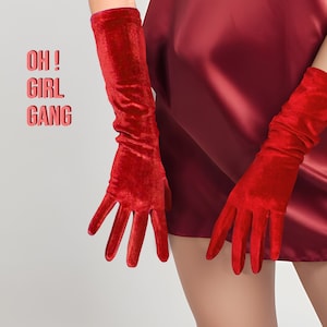Red Velvet Opera Gloves: Mid Length Costume Gloves (40cm), Multiple Colors Available, Christmas Gift for her