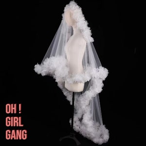 Very Boho Bridal Veil with Ruffles, 170cm Length Statement Wedding Veil, Bridal Bachelorette Party Veil. Bridal Photo outfits.