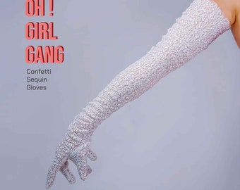 Party Confetti Sequin Opera Gloves (70cm), Pink Bling Bling