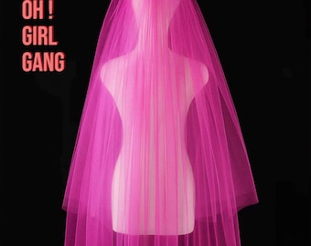 Magenta Pink Bridal Veil: Chic Bachelorette Party Veil, Bride Style ideas, Multiple Colors