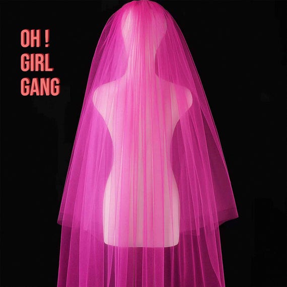 Magenta Pink Bridal Veil: Chic Bachelorette Party Veil, Bride