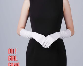 Guantes blancos de satén hasta el codo: elegancia clásica de noche (38 cm). Guantes de satén para novia, dama de honor y boda blancos.