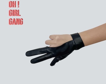 Guante corto de billar y snooker de 3 dedos de cuero genuino negro para escenarios y presentaciones (tallas para mujer y hombre)