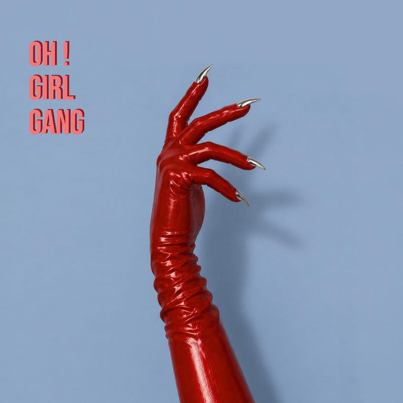 Metallic Red Spandex Long Opera Gloves with Silver Nails, Red Ultra Thin Stretchy Devils Gloves, Rave Y2K disco Festival Stage drag queen. Oh Girl Gang