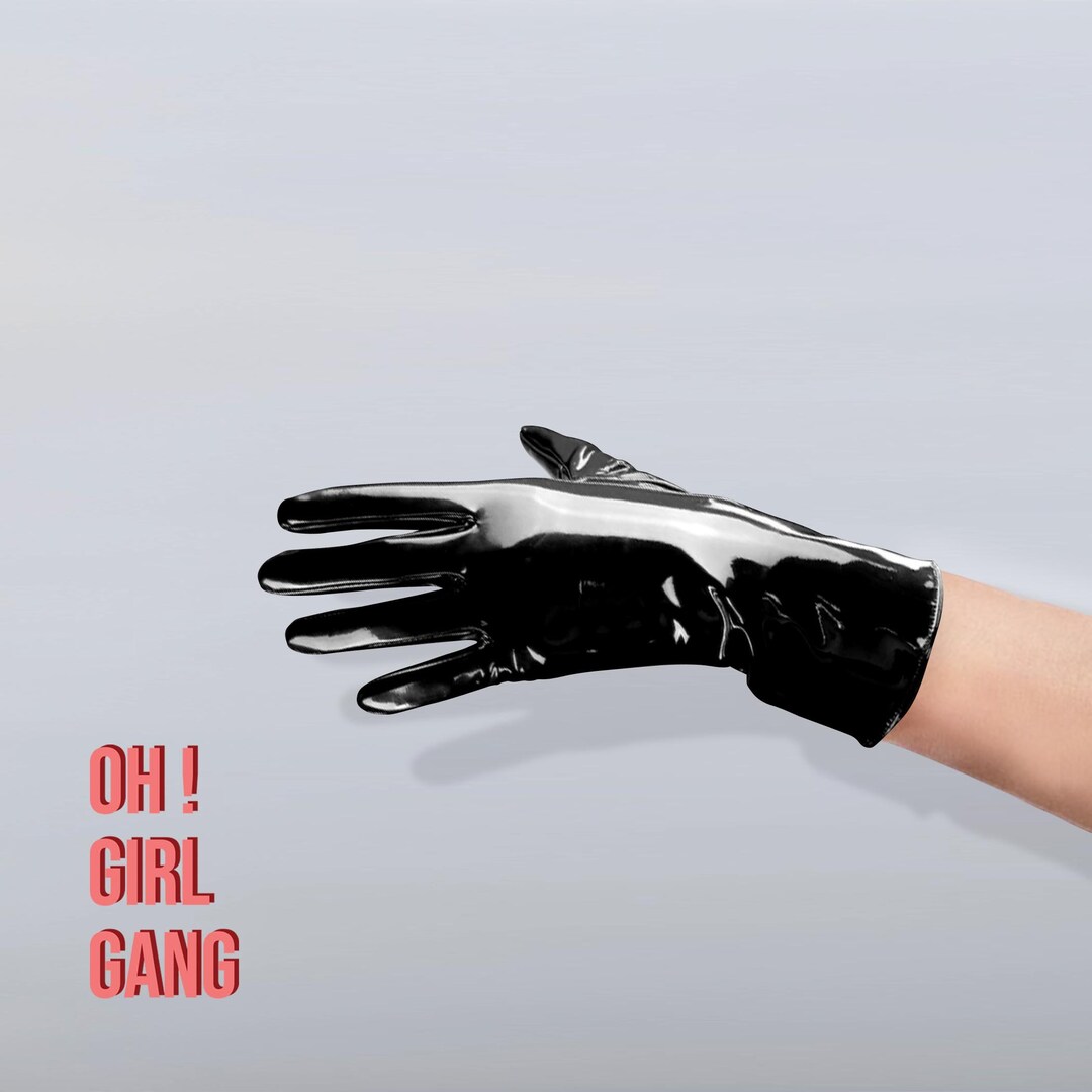 Black Patent Faux Leather Short Gloves: Evening Opera Costume