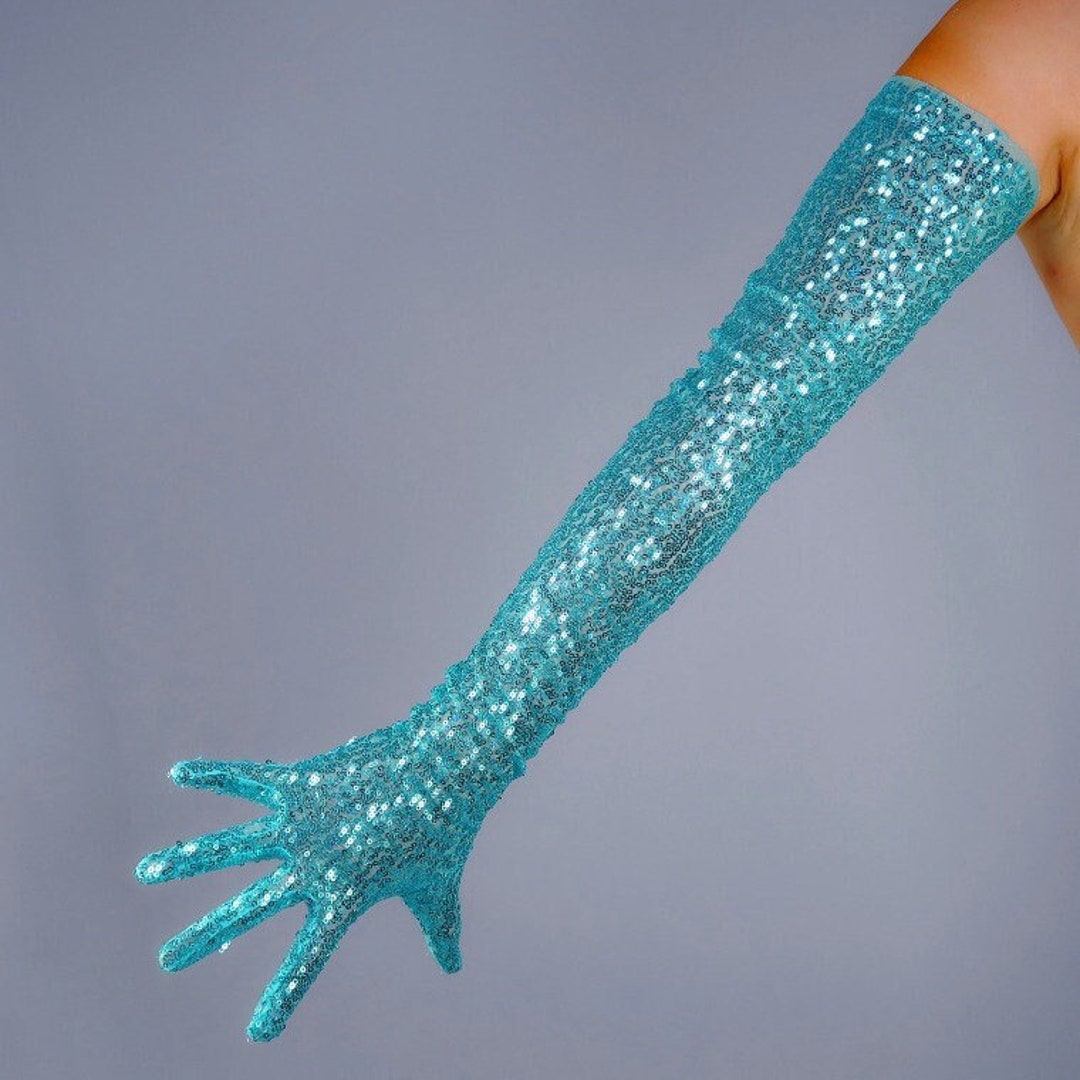 Teal Sequin Gloves Shiny Bling Bling Opera Gloves 70cm Etsy