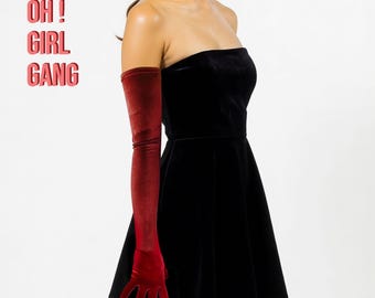 best gloves with a burgundy velvet dress Black velvet gloves European and American long dinner accessories bride wedding dress party decoration vintage photo