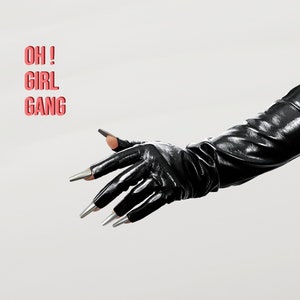 Spooky Half Finger Black & Red Patent Leather Opera Gloves, Shiny Faux leather Long Nails Festival Party, Stage Performer, Drag, Prom Gloves