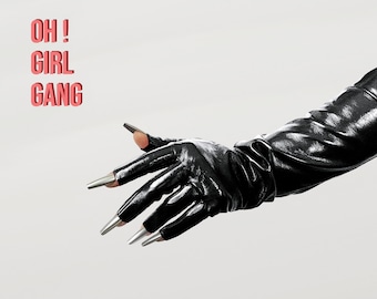 Black Patent Faux Leather Opera Gloves: Half Finger Party Costume, Showing your Nail Art