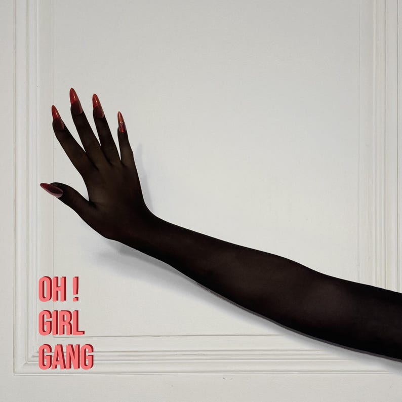 Black Seamless Gloves with Red Nails: Rave Costume, Drag Queen, Party Accessories.