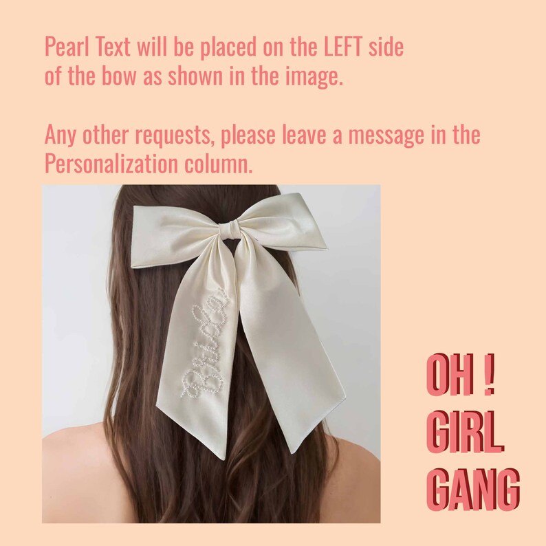 Personalized Name - Pearl on Satin Ribbon Bow, Bridal head accessories bow, Brides, Bride-to-be, Team Bride bows, Mr & Mrs Personalised Gift. Oh Girl Gang