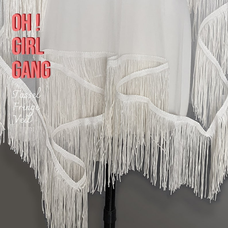 Fringe veil, Bohemian Tassel Bridal Veil, Boho Trim veil: Long Chic Wedding Veil, Ivory, white fine quality Bridal Bachelorette Party Veil. Oh Girl Gang