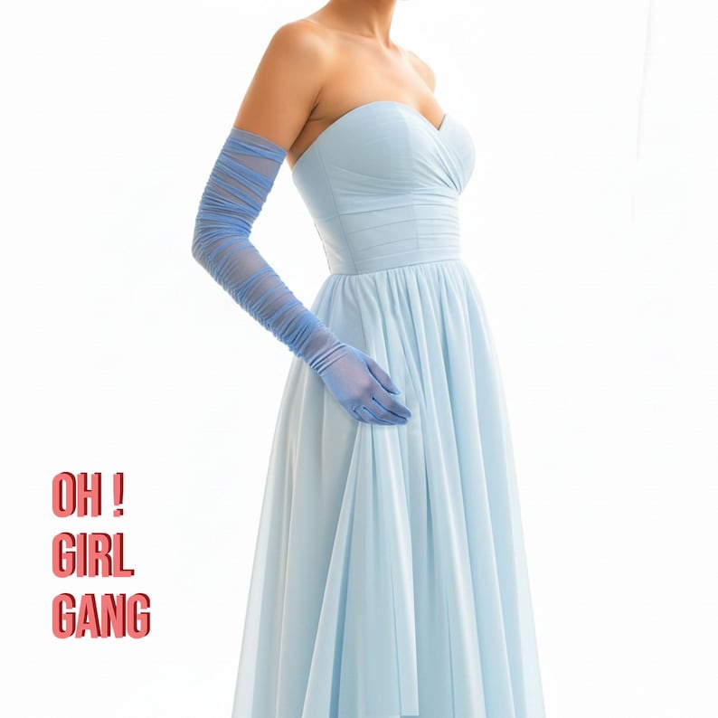 Guanti da opera in tulle elasticizzato: compatibili con touchscreen, ideali per balli di fine anno, drag queen e festival (disponibili in vari colori). immagine 17