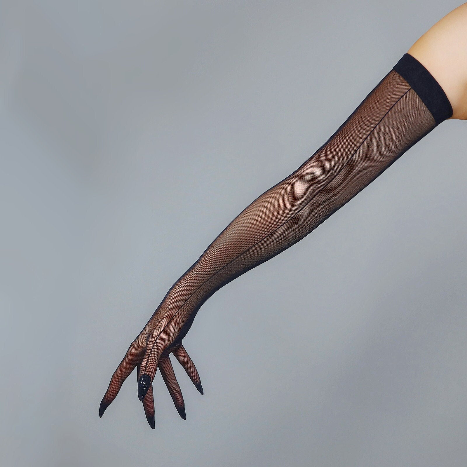 Black Mesh Opera Gloves With Back Lining 70cm Stretchy Etsy