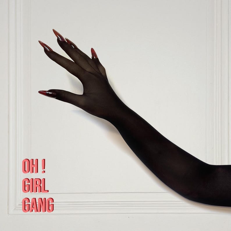 Black Seamless Gloves with Red Nails: Rave Costume, Drag Queen, Party Accessories.
