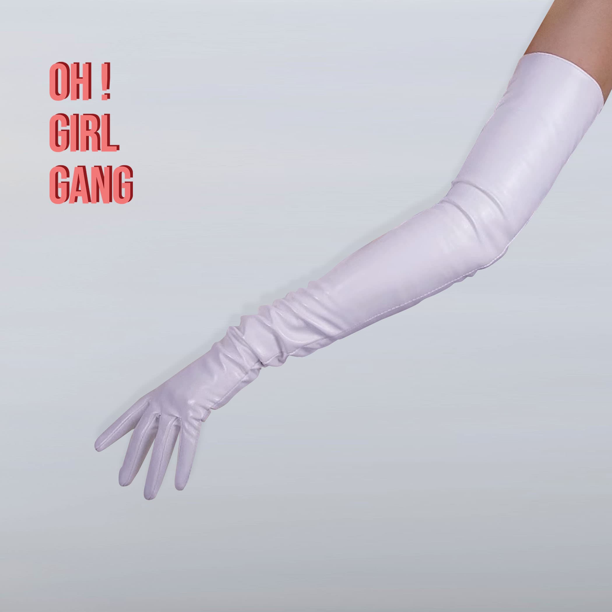 Shiny White Patient Leather Gloves, 70cm, 60cm, 50cm Long