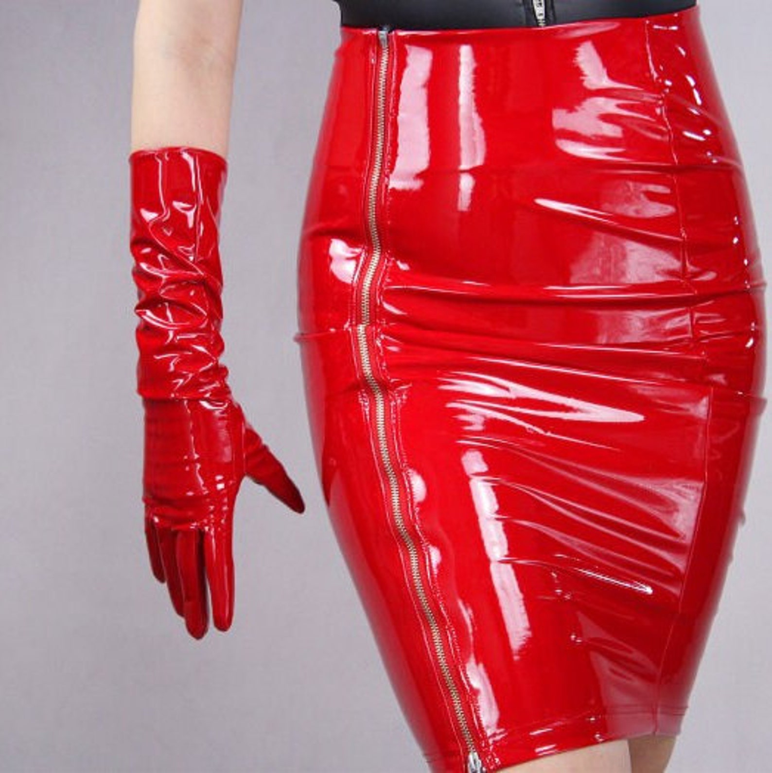 Red Lambskin Leather Opera Gloves – 23 Inches Long, True Red, Handmade Evening Gloves