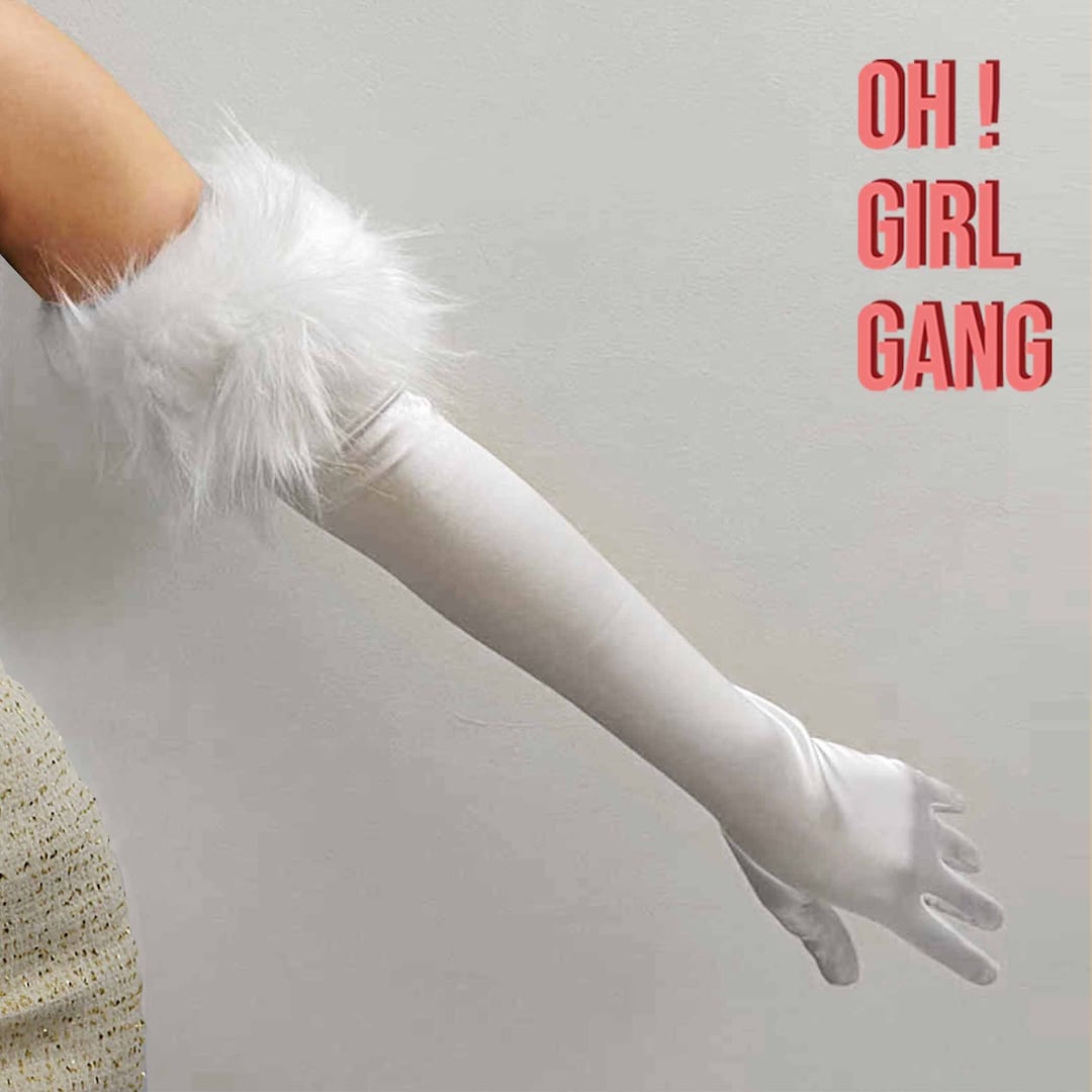 White Flurry Satin Opera Gloves 58cm Fauxfur White Opera Etsy