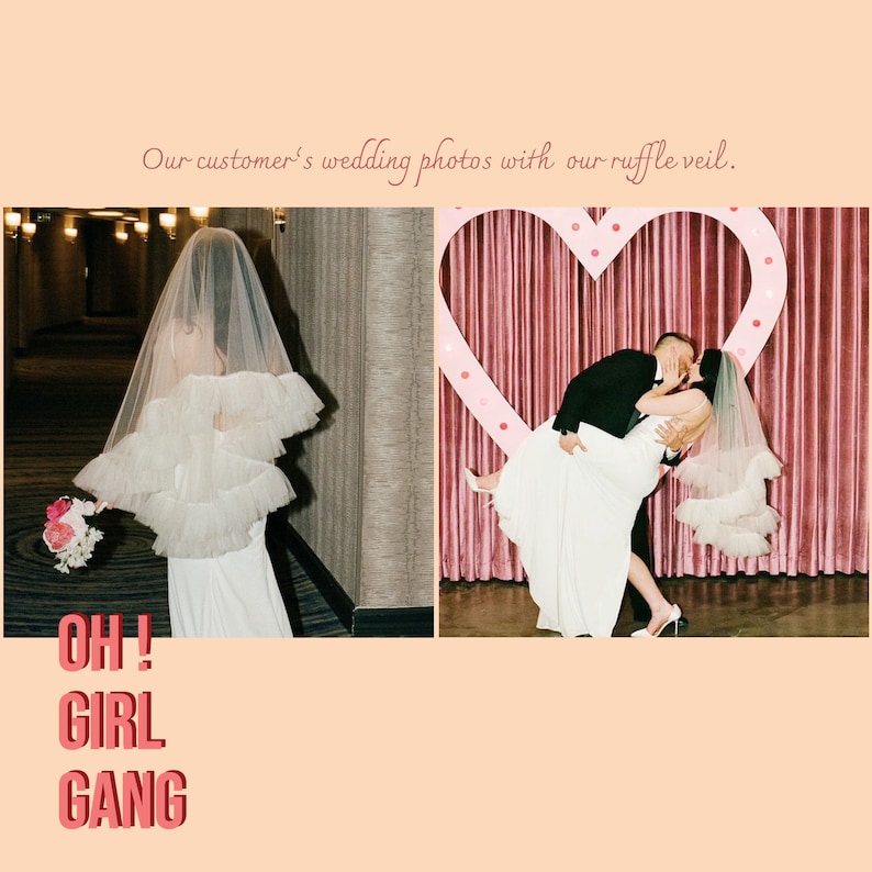 Chic Bridal Veil with Ruffles, 160cm Long, Shoulder Length boho style Wedding Veil, Bridal Bachelorette Party Veil. Bridal photo outfits. Oh Girl Gang