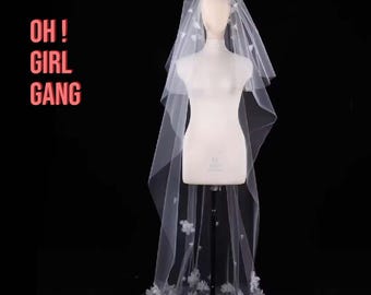 Handmade 3D Floral Wedding Veil: Bohemian Chapel Style, 200cm Floor Length