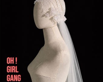 Lace Juliet Cap Veil – 1920s Pearl & Rose Bridal Headpiece | 175cm Floor-Length Veil
