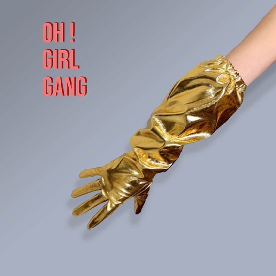 Statement puff 50cm Leather Gloves, Unisex fashionable gloves, Gold, silver red, animal print gloves for raves party costume.