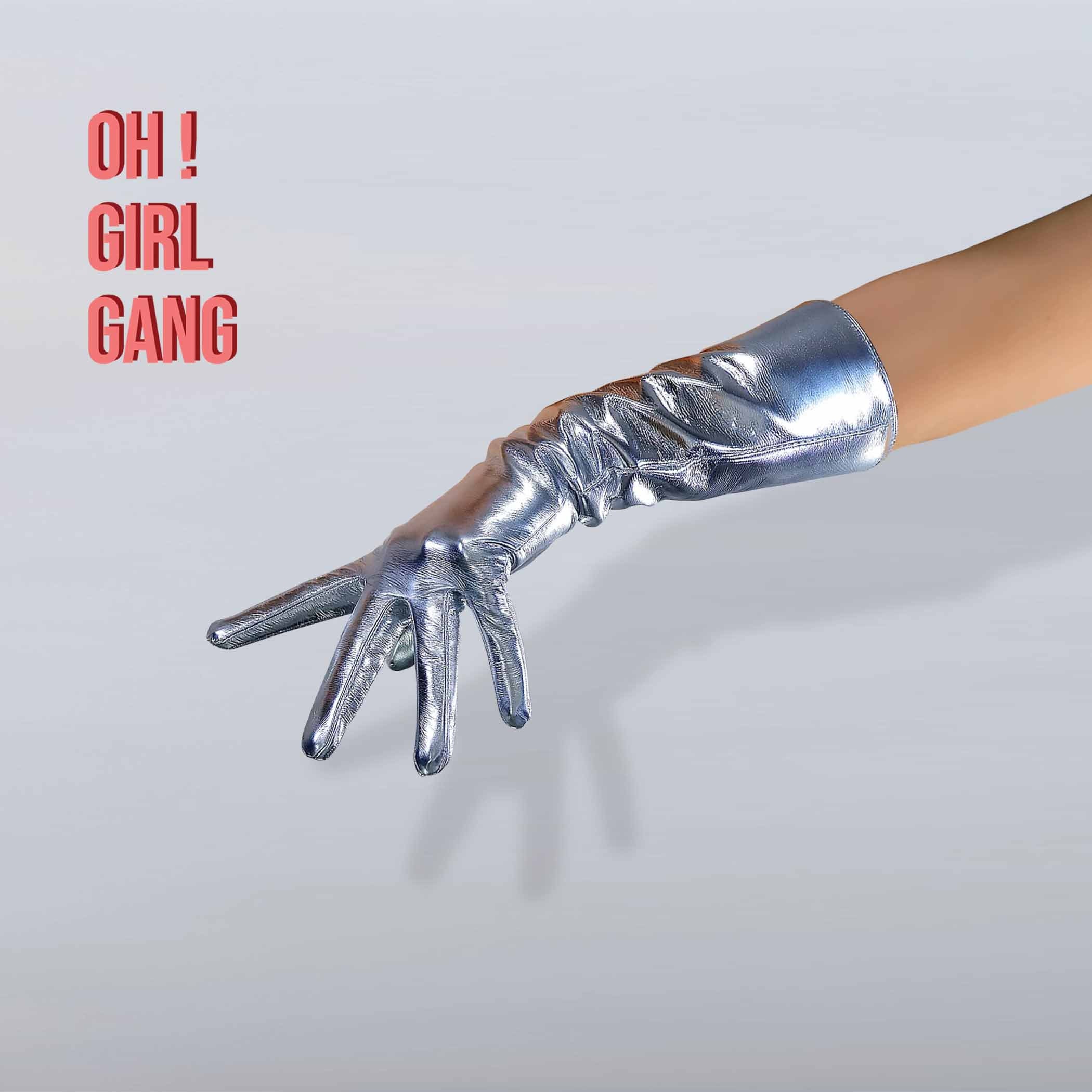Reflective Shiny Silver PU Leather Gloves in All Lengths