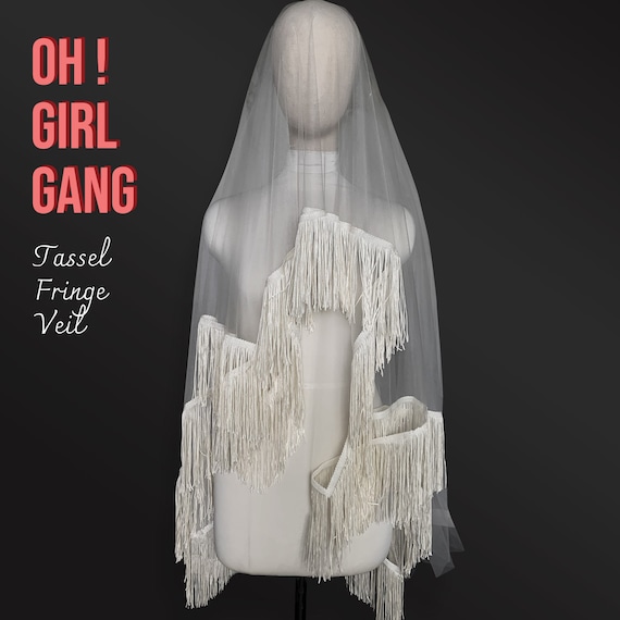 Bohemian Fringe Bridal Veil: Tulle Tassel Wedding Veil - Multiple Colors Available