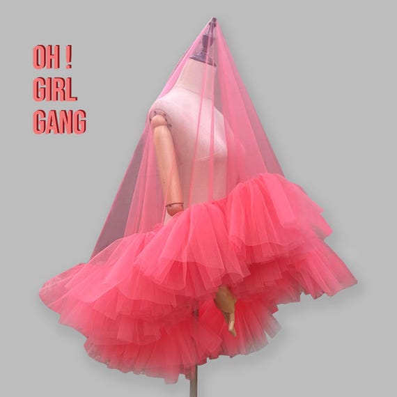 Rose Pink Ruffle Bridal Veil: Shoulder Length Boho Wedding Veil, Pick Your Favourite Colors