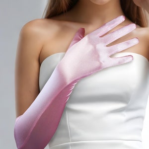 Rosa Satin Opernhandschuh (50 cm): Elegante Abendparty-Handschuhe, Rosé, Champagner, Flieder, Hellblau